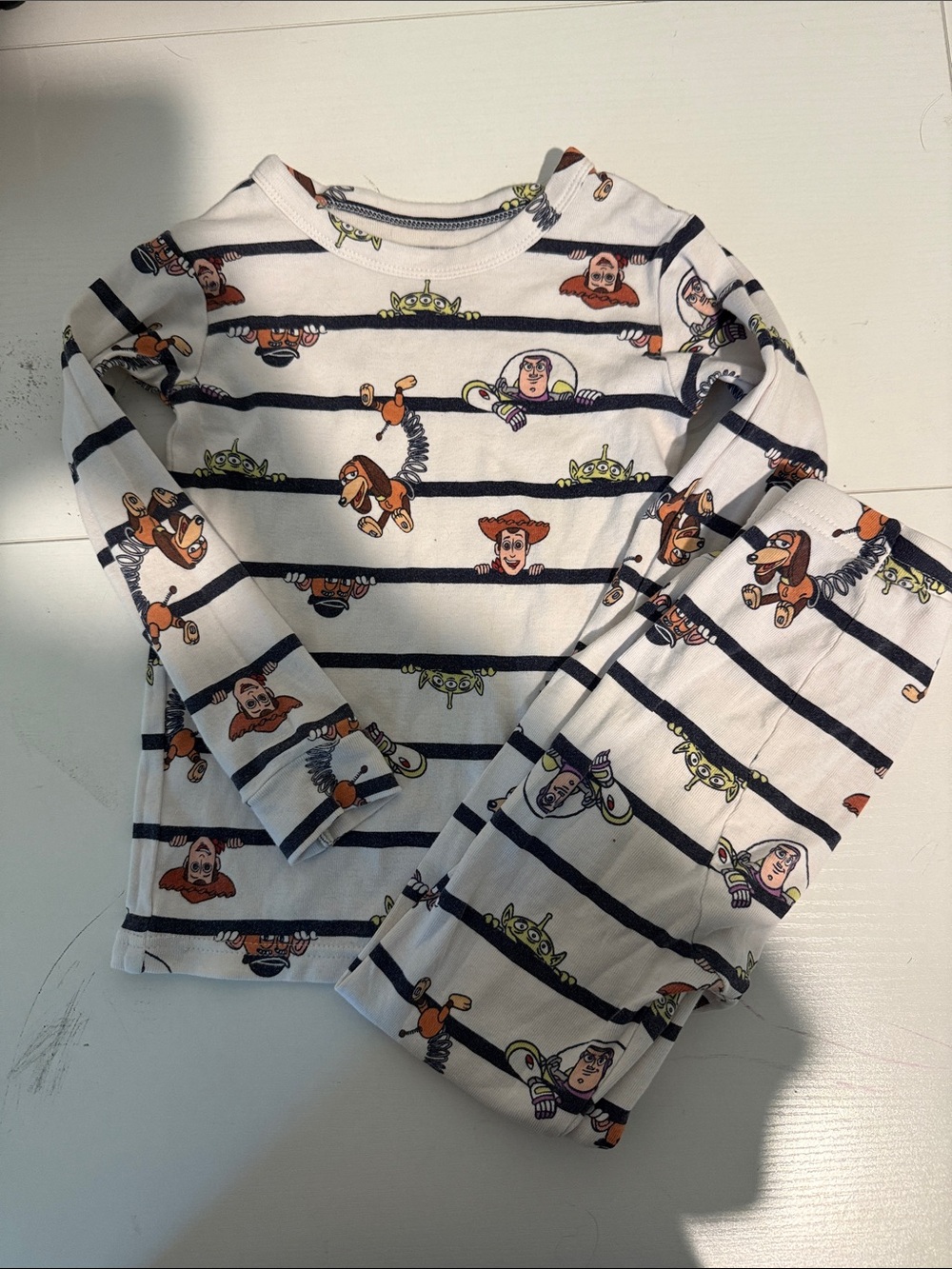 GAP Baby White Navy Striped Toy Story Character Pajama Set
